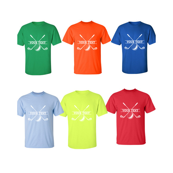 Personalized Golf Ball Crossed Clubs YOUR NAME Print Design T-Shirt - Picture 5 of 16